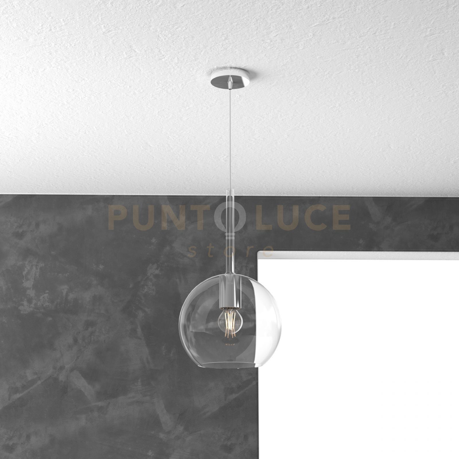 foto del prodotto sospensione cromo 1 luce media trasparente 1155cr sm tr