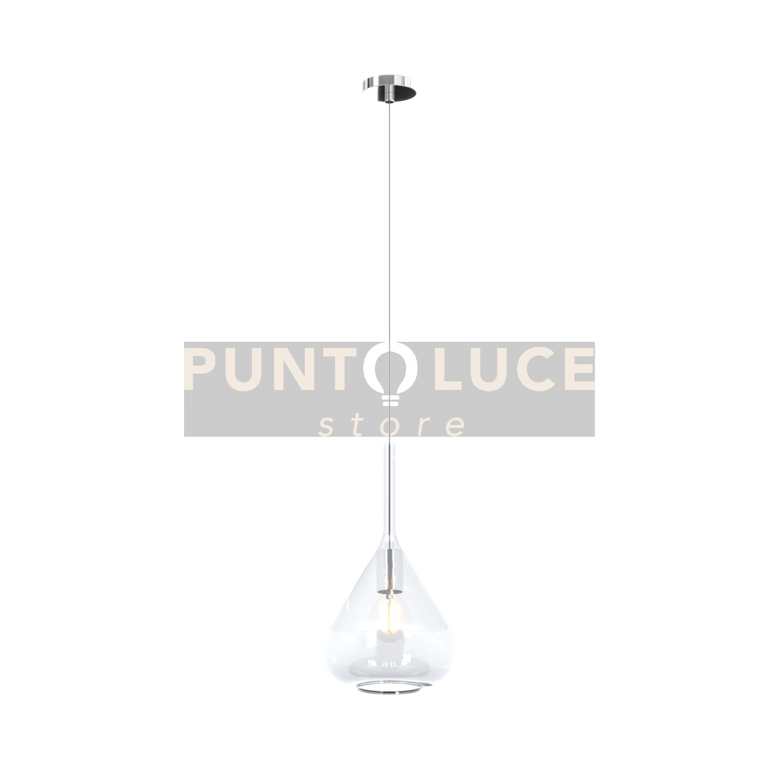 foto del prodotto sospensione cromo 1 luce vetro trasparente 1177cr s1 tr