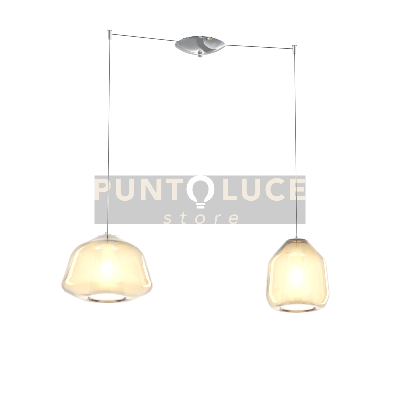 foto del prodotto sospensione cromo 2 luci spostabile vetri alpha beta ambra 1176cr s2 s ab am