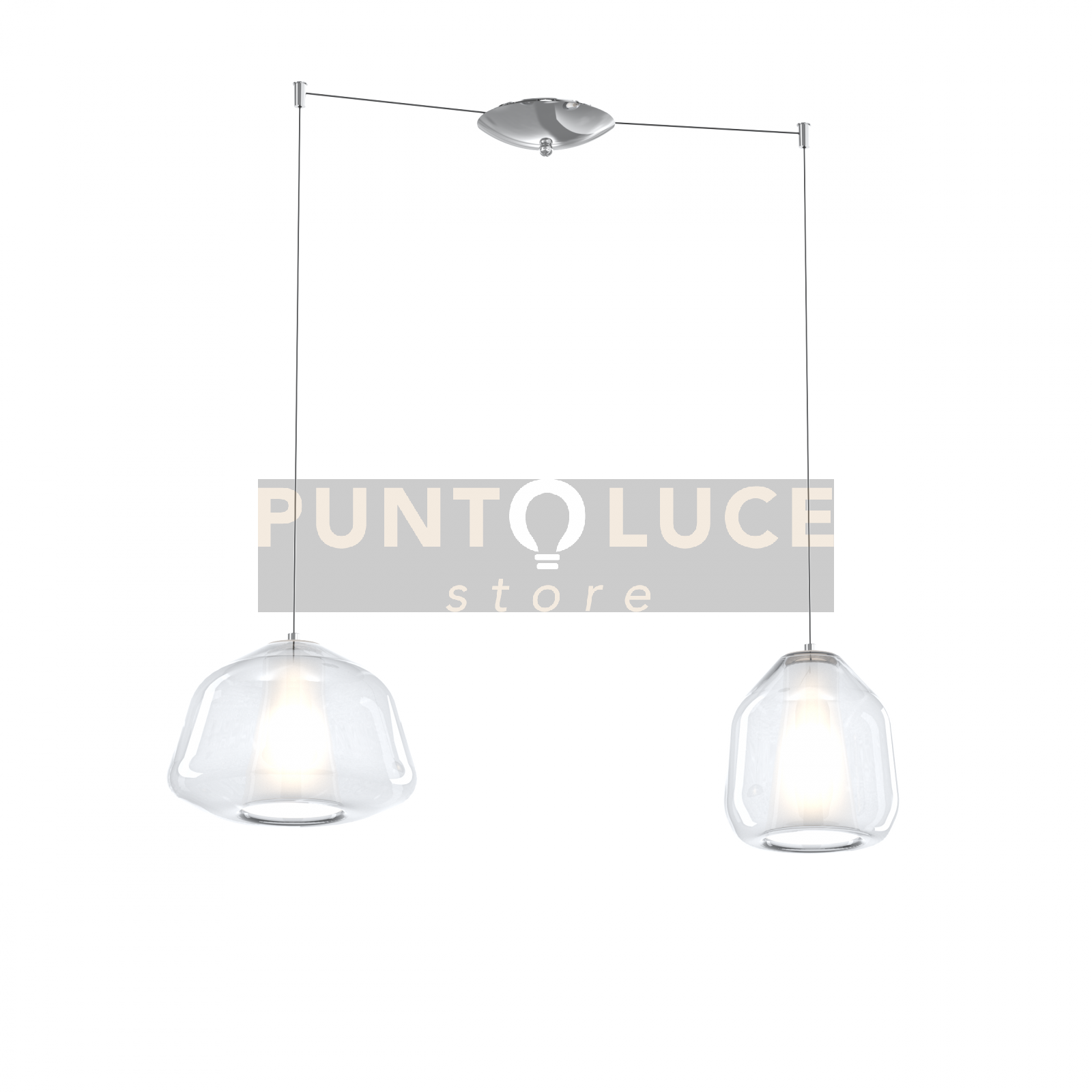 foto del prodotto sospensione cromo 2 luci spostabile vetri alpha beta trasparenti 1176cr s2 s ab tr