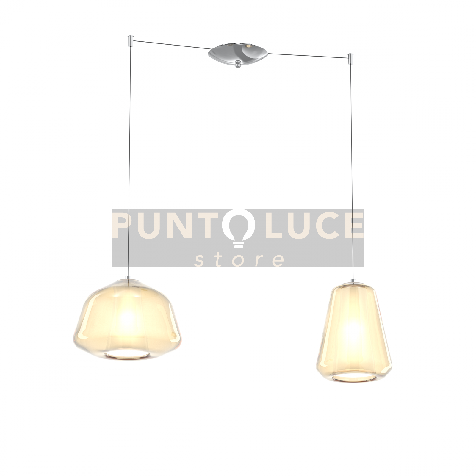foto del prodotto sospensione cromo 2 luci spostabile vetri alpha gamma ambra 1176cr s2 s ag am