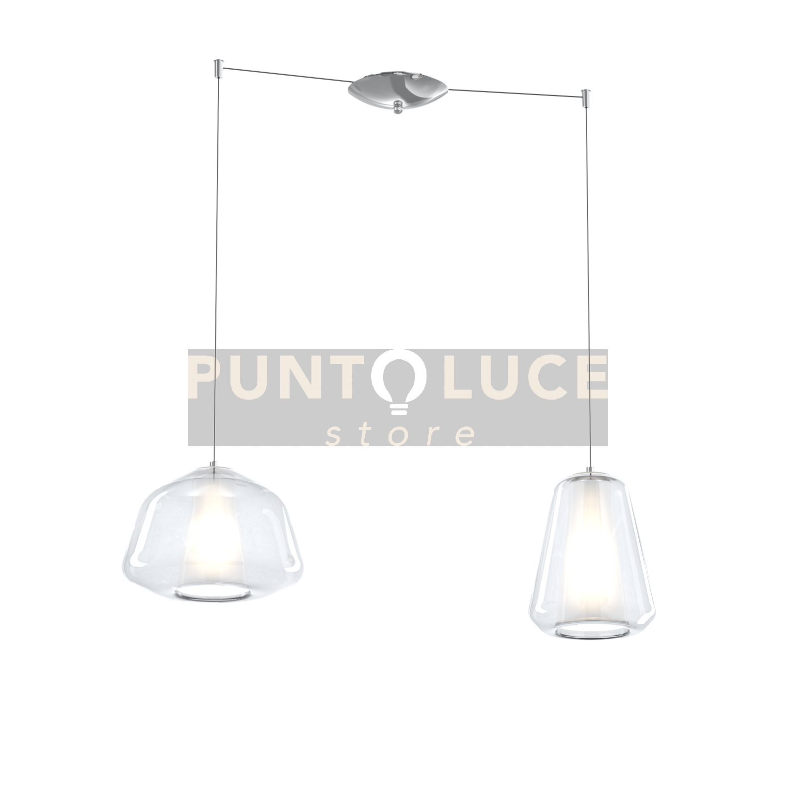 foto del prodotto sospensione cromo 2 luci spostabile vetri alpha gamma trasparenti 1176cr s2 s ag tr