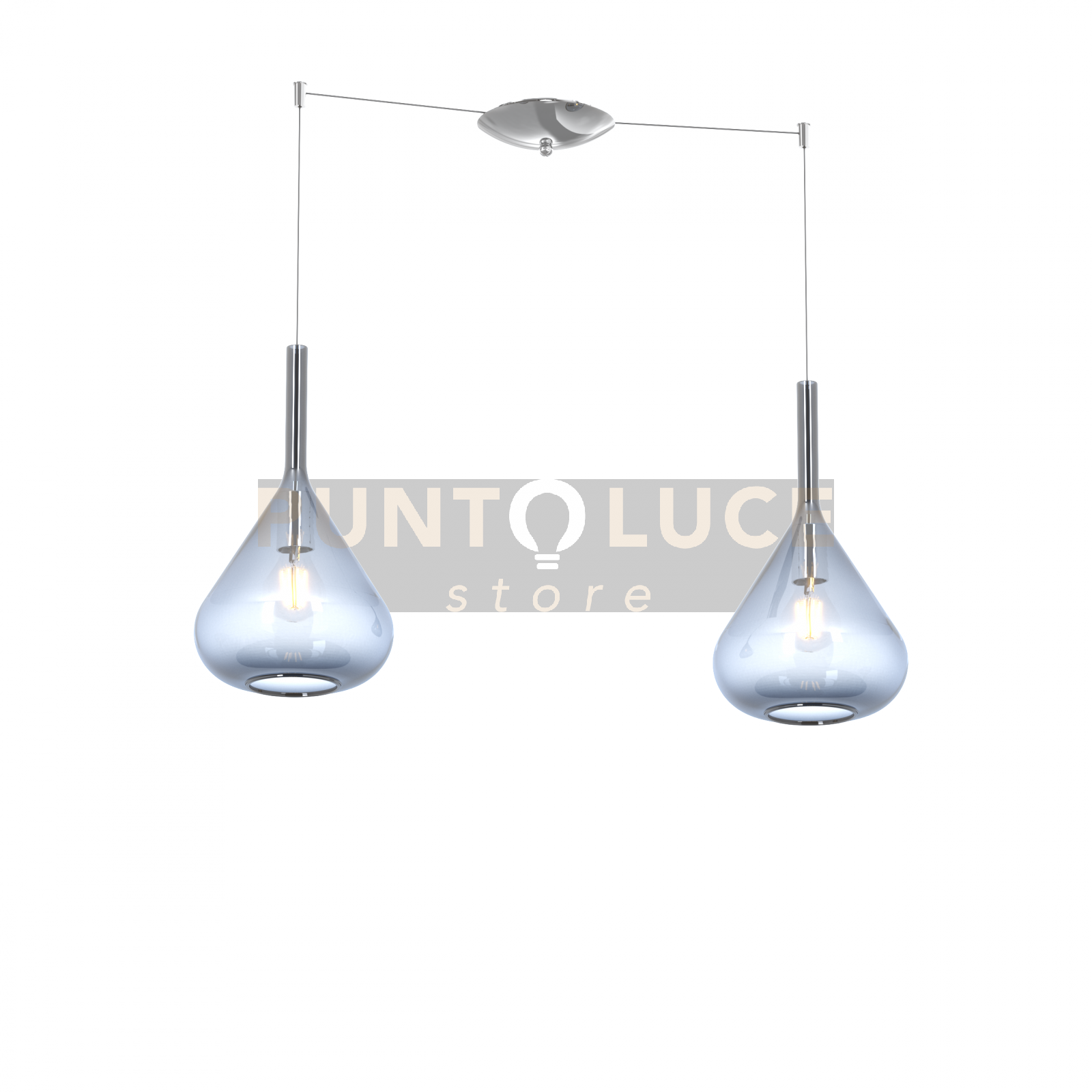 foto del prodotto sospensione cromo 2 luci spostabile vetri blu 1177cr s2 s bl
