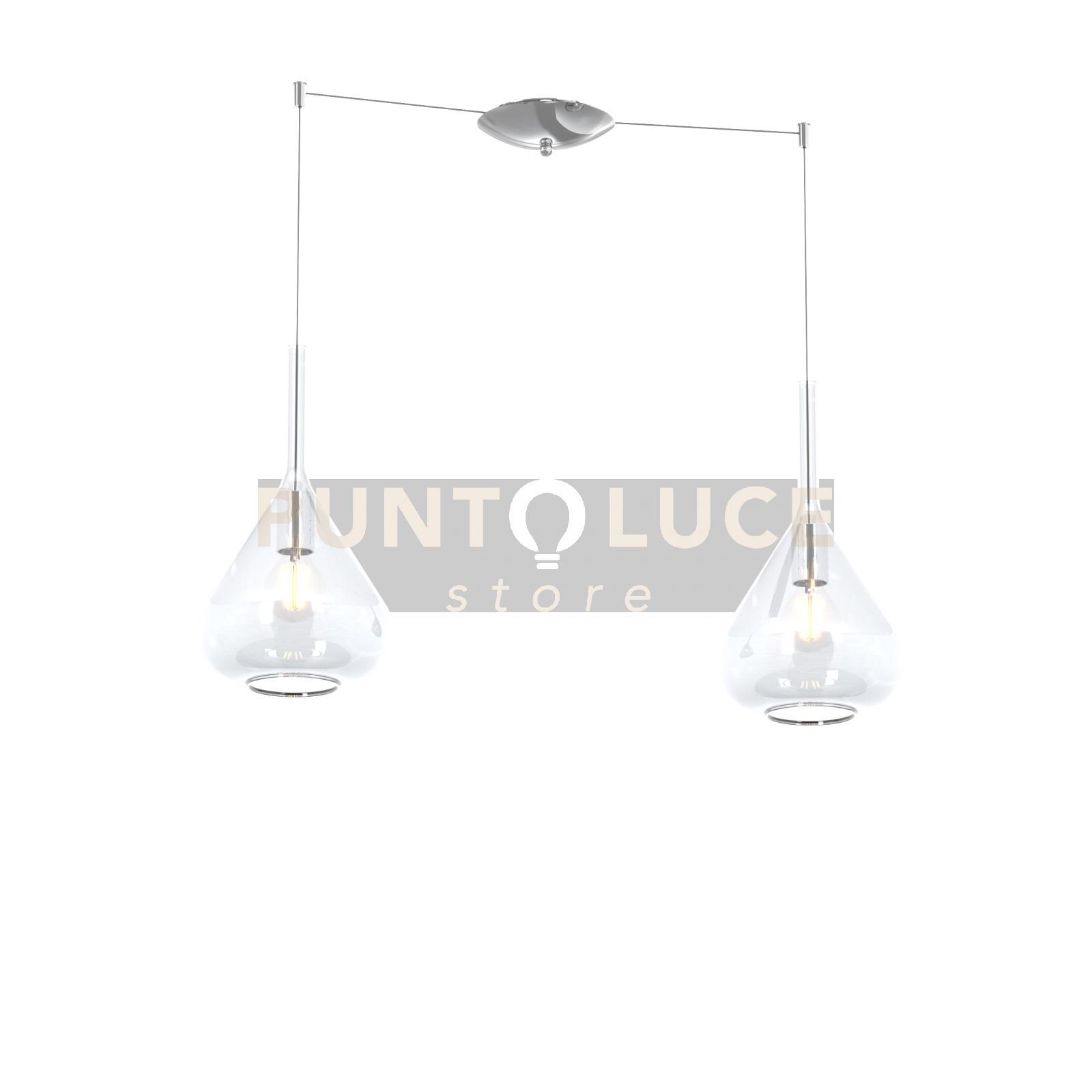 foto del prodotto sospensione cromo 2 luci spostabile vetri trasparente 1177cr s2 s tr