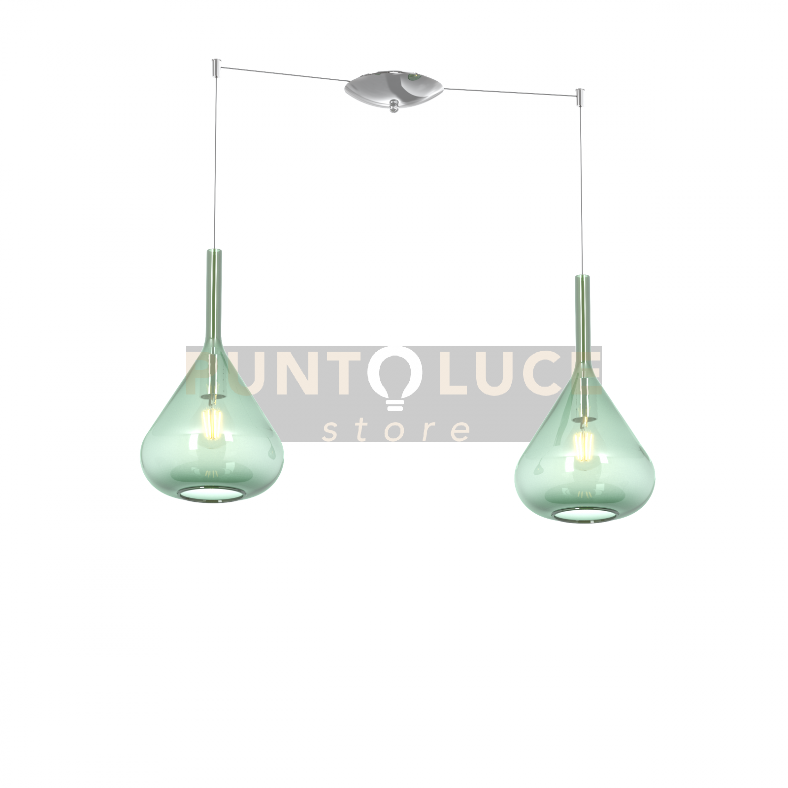 foto del prodotto sospensione cromo 2 luci spostabile vetri verde 1177cr s2 s ve