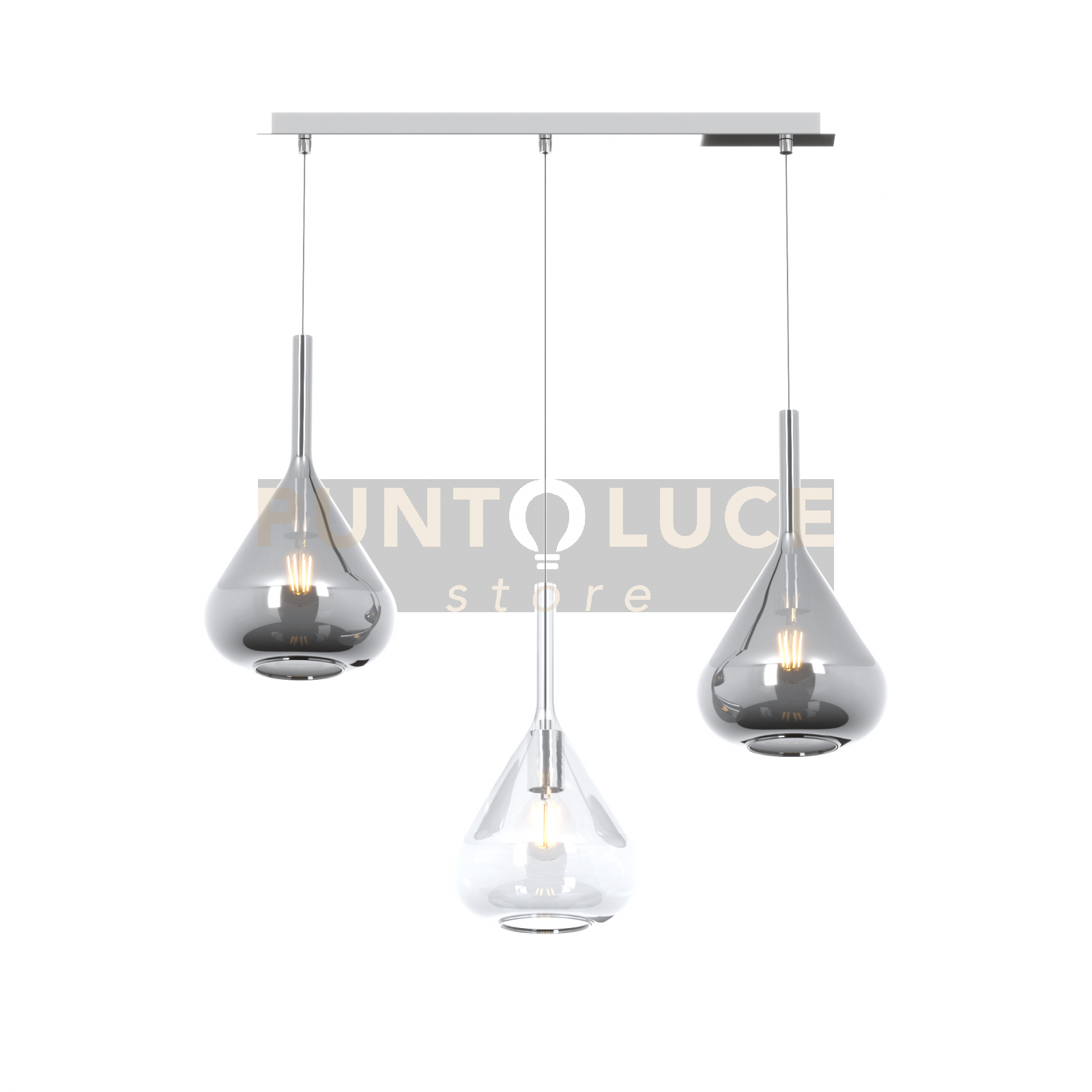 foto del prodotto sospensione cromo 3 luci rettangolare vetri tr 2x fu 1177cr s3 r tf