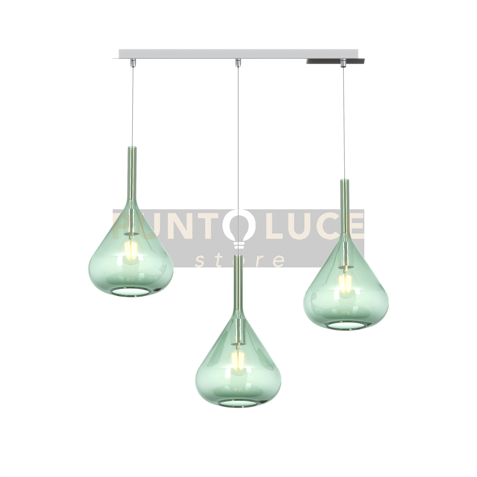 foto del prodotto sospensione cromo 3 luci rettangolare vetri verde 1177cr s3 r ve