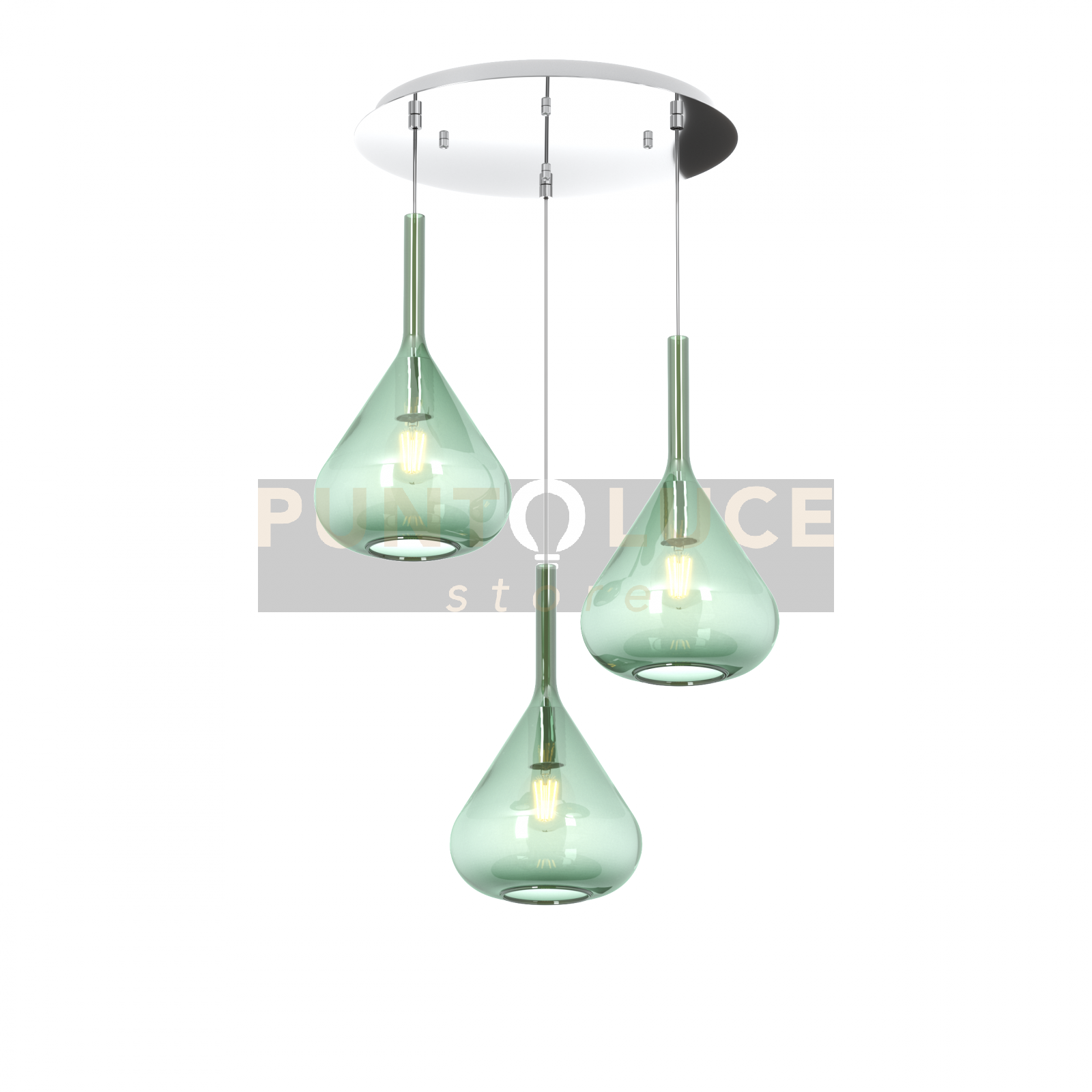 foto del prodotto sospensione cromo 3 luci tonda vetri verde 1177cr s3 t ve