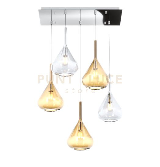 foto del prodotto sospensione cromo 5 luci rettangolare vetri 2x tr 3x am 1177cr s5 r ta