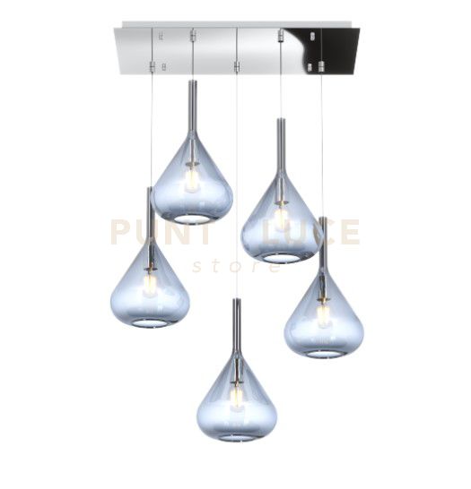 foto del prodotto sospensione cromo 5 luci rettangolare vetri blu 1177cr s5 r bl