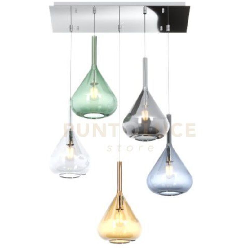 foto del prodotto sospensione cromo 5 luci rettangolare vetri tr am fu ve bl 1177cr s5 r mc