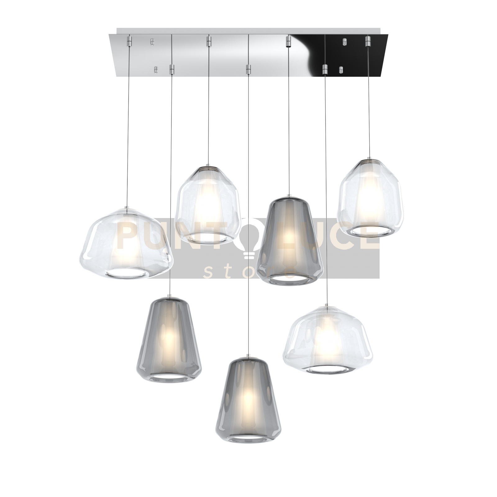 foto del prodotto sospensione cromo 7 luci rettangolare vetri alpha 2x tr beta 2x tr gamma 3x fu 1176cr s7 r abg tf