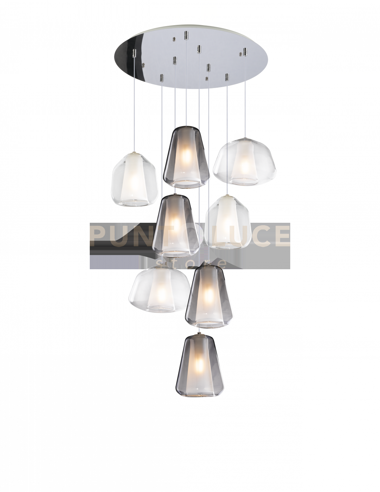 foto del prodotto sospensione cromo 8 luci tonda vetri alpha 2x tr beta 2x tr gamma 4x fu 1176cr s8 t abg tf