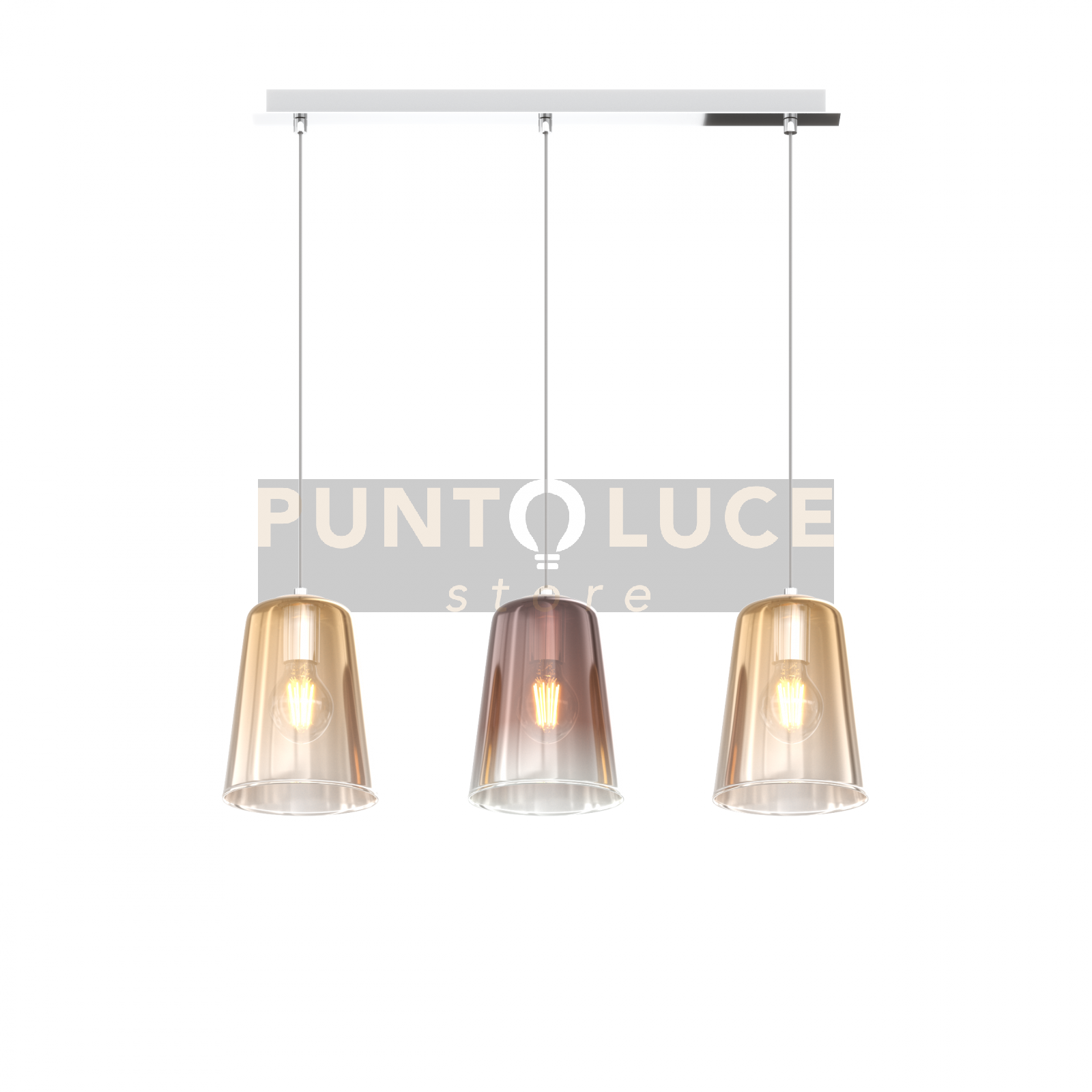 foto del prodotto sospensione cromo rettangolare 3 luci 2 am 1 ra 1164cr s3 r ar