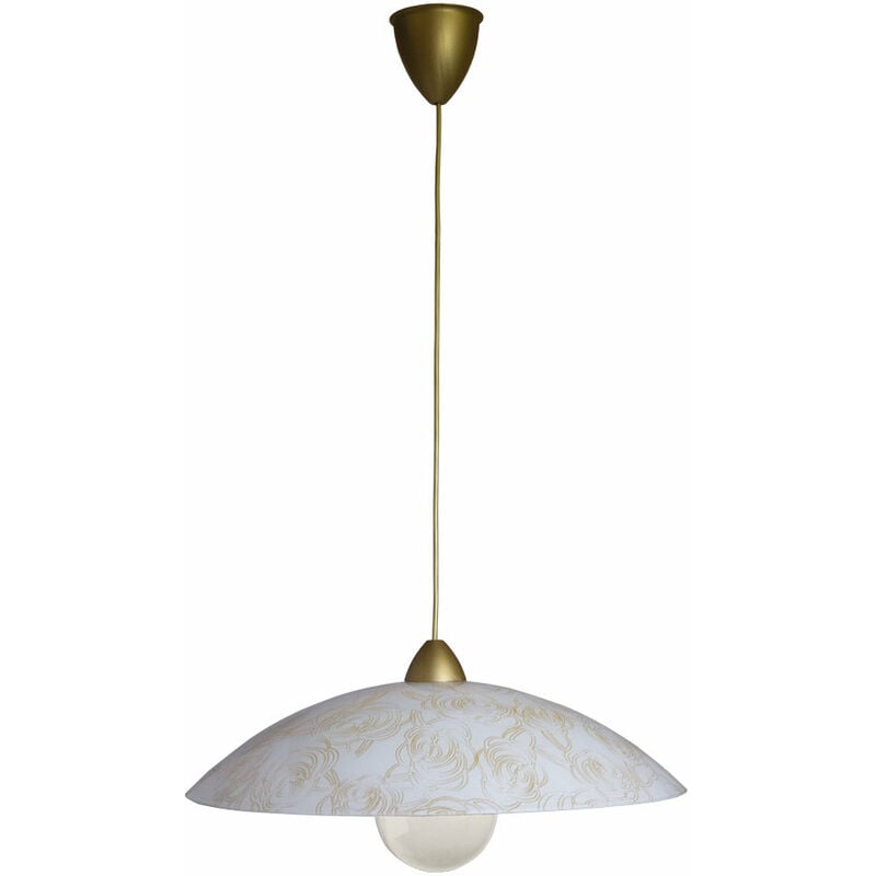 foto del prodotto sospensione d50 1xe27 montatura oro vetro lastra bianco decorato rose e energy caterina