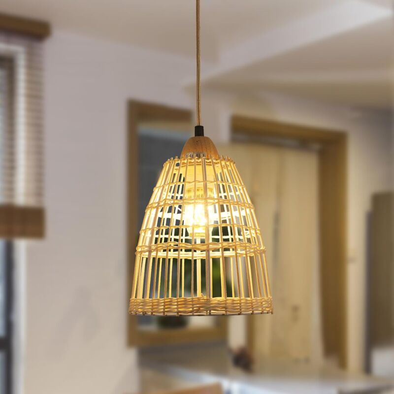 foto del prodotto sospensione di illuminazione semplice, lampada sospesa rattan rattan day e27, lampadario intrecciato per camera da letto, soggiorno, cucina,
