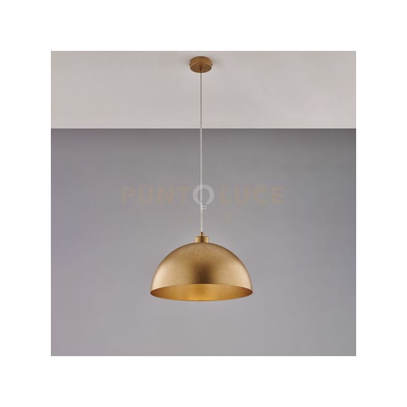 foto del prodotto sospensione diametro 35 in ferro laccato bianco con decorazione oro antico con cavo elettrico regolabile 1 luce
