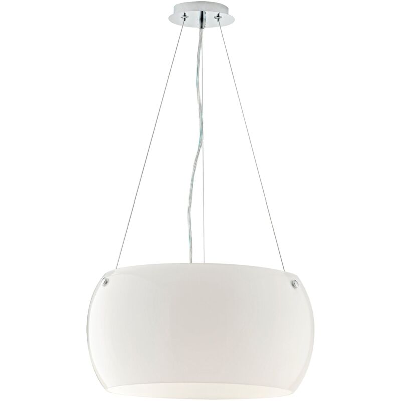 foto del prodotto sospensione equatore in vetro bianco con finture cromate 