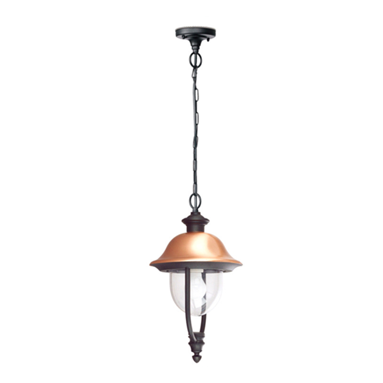foto del prodotto sospensione esterno classica tatum alluminio nero rame 1 luce e27 ip44
