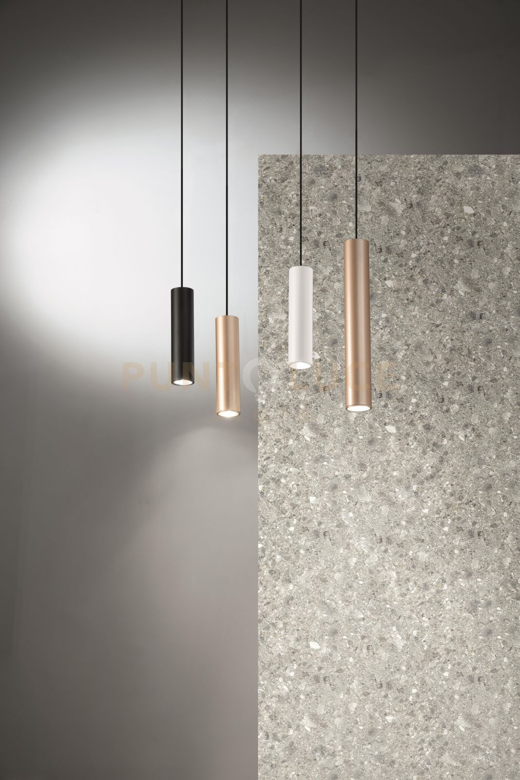foto del prodotto sospensione filo piccola bianco h.25cm d.5,5cm 1 luce attacco gu10