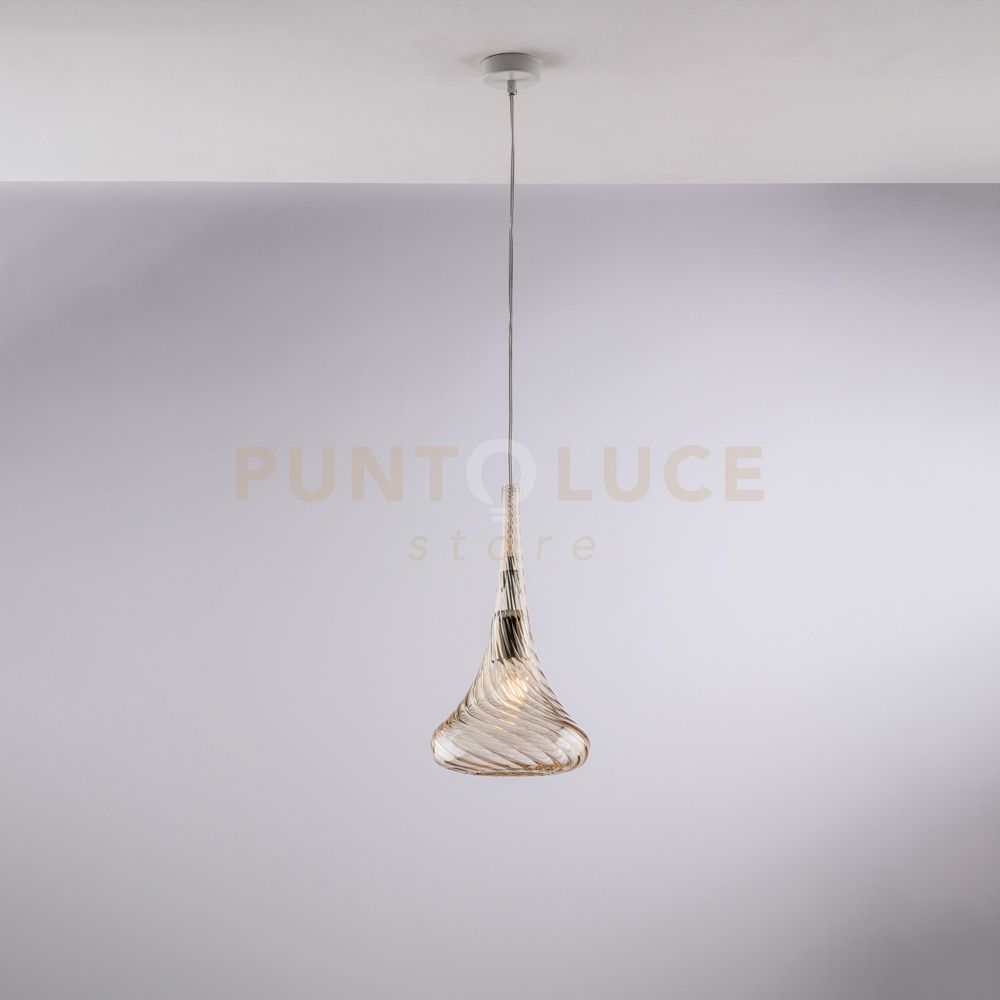 foto del prodotto sospensione in ferro con vetro ambra pyrex 1 luce nemesi