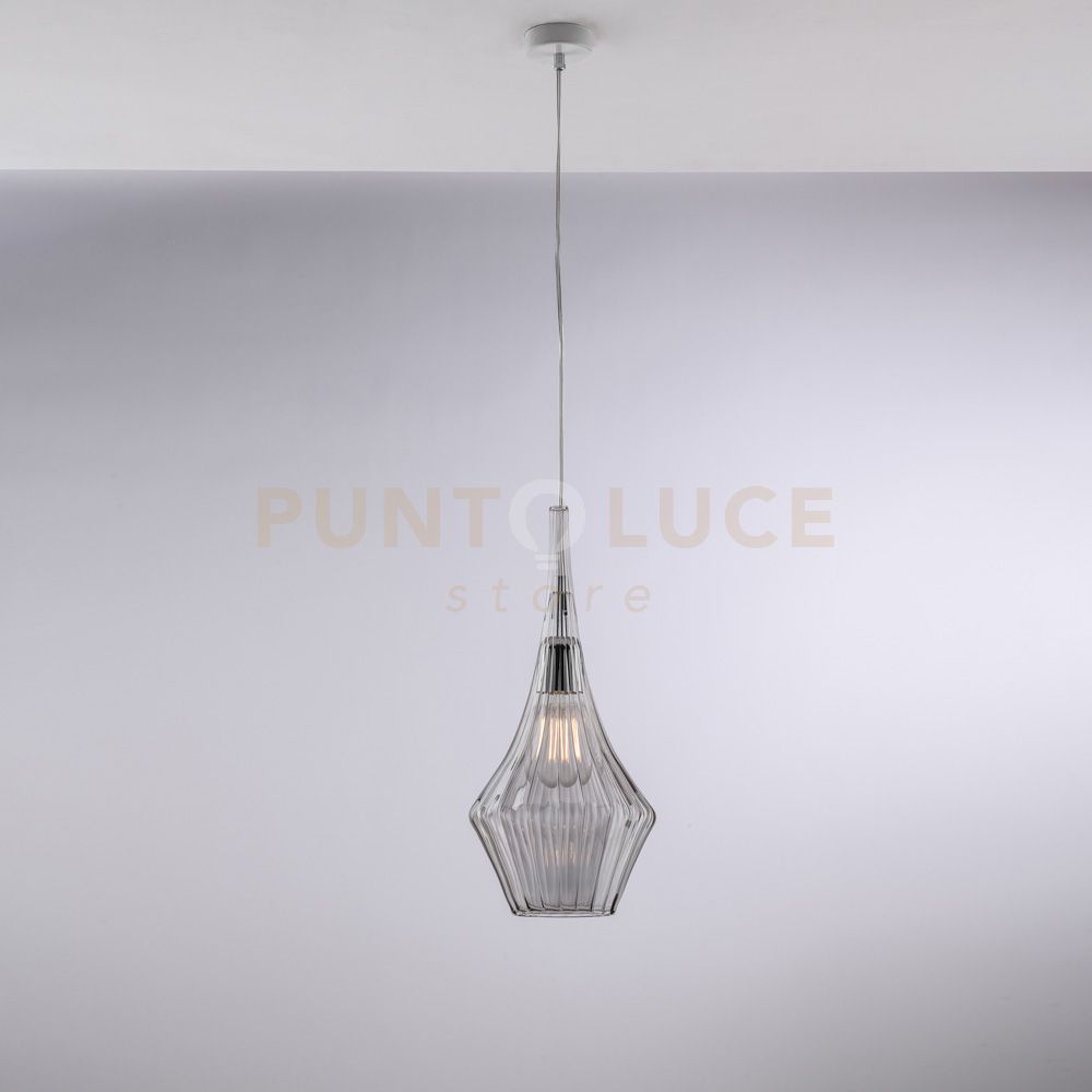 foto del prodotto sospensione in ferro con vetro grigio pyrex 1 luce zeus