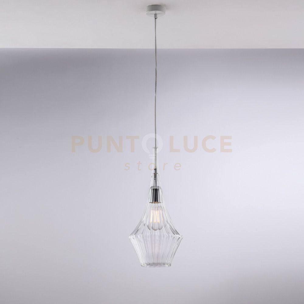 foto del prodotto sospensione in ferro con vetro trasparente pyrex 1 luce zeus
