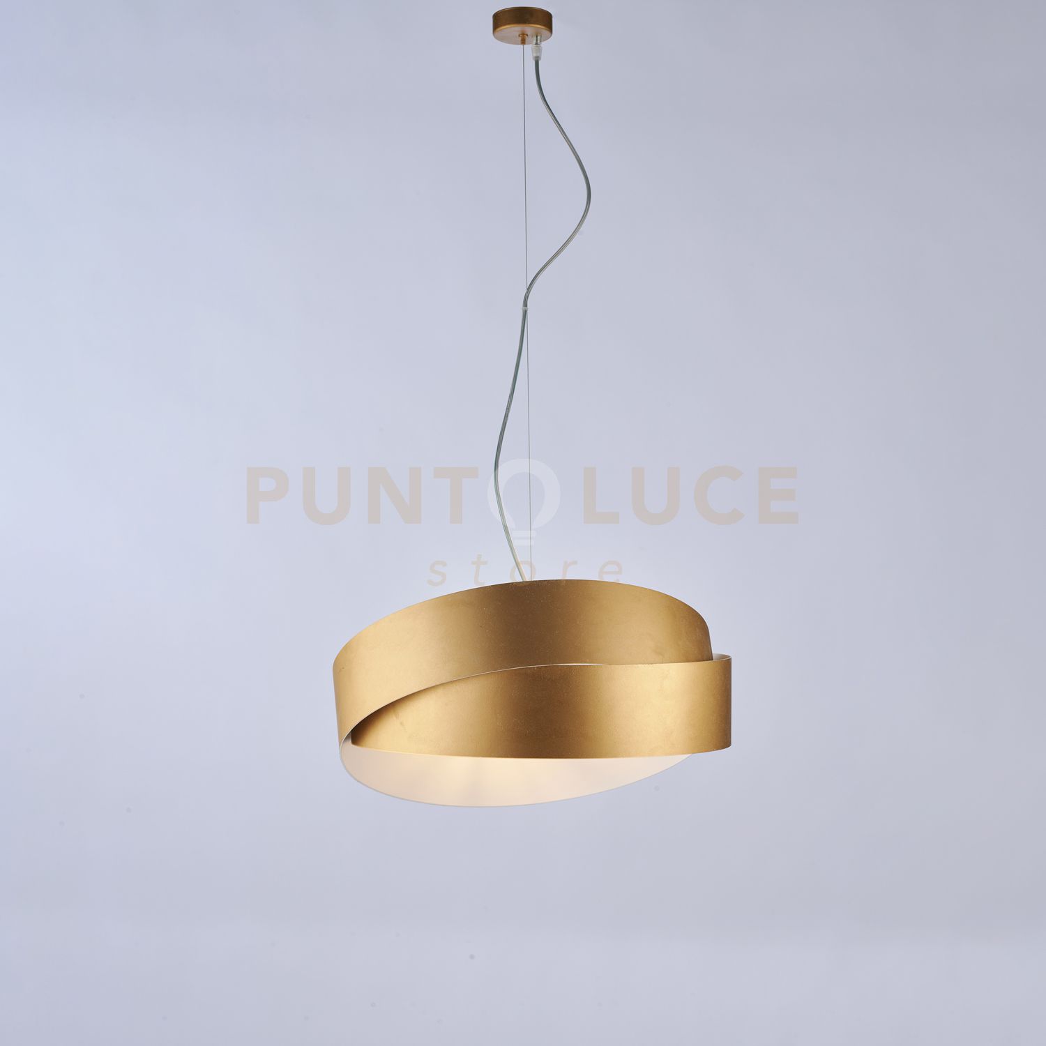 foto del prodotto sospensione in ferro laccato bianco con decorazione oro antico e cavo in acciaio regolabile 2 luci