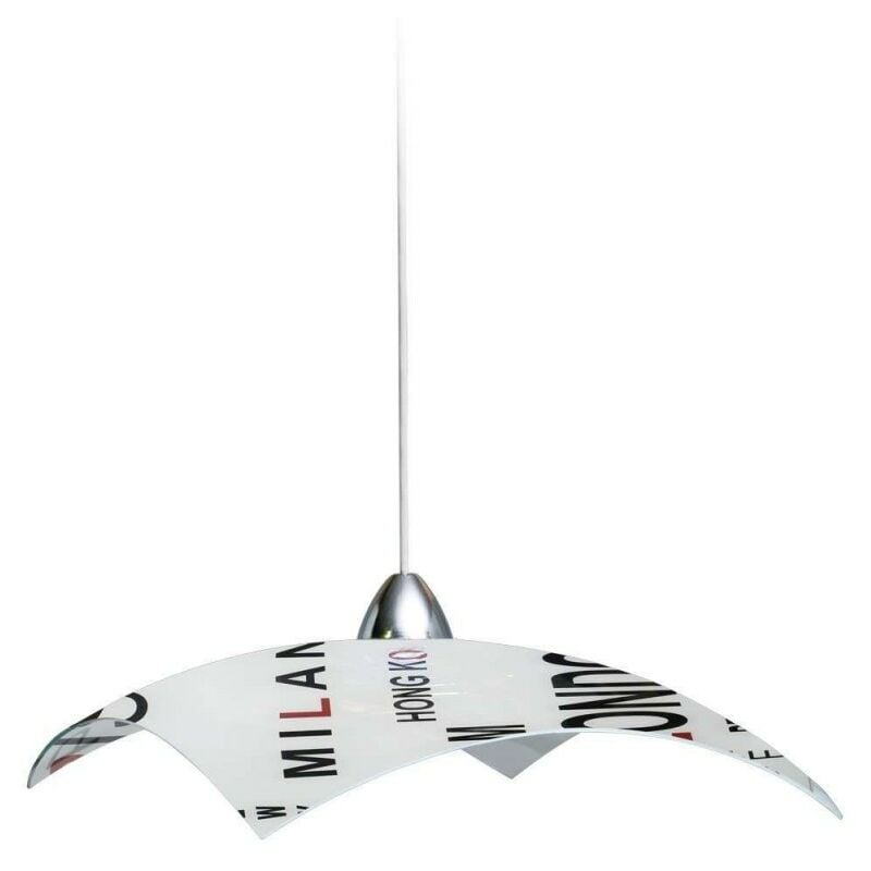 foto del prodotto sospensione in lastra di vetro bianco decorato capitali 40xh.18 cm