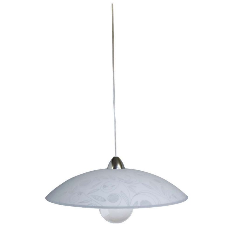 foto del prodotto sospensione in lastra di vetro bianco garden montatura cromo diam.50xh.14 cm