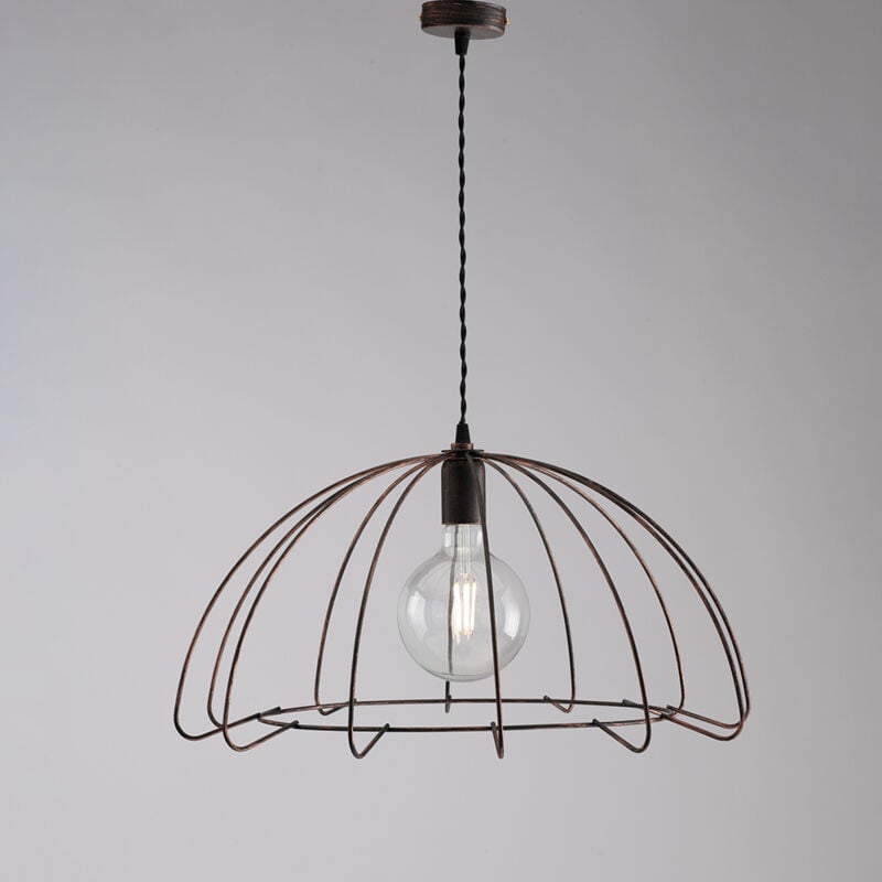 foto del prodotto sospensione industrial 1 luce ferro nero e rame serie elia