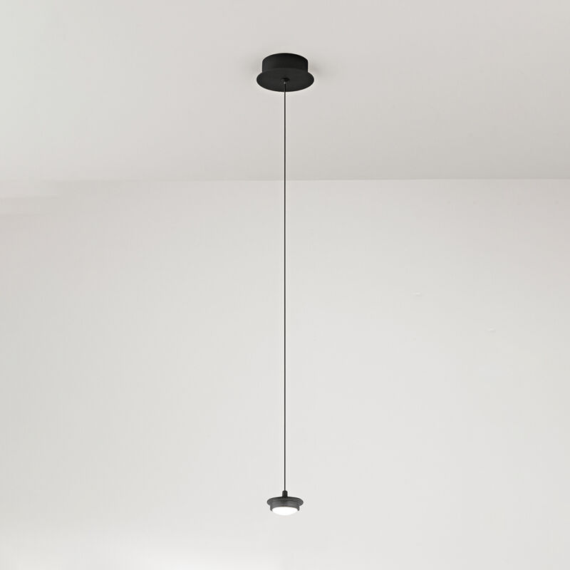 foto del prodotto sospensione industrial minimal nordico hunter alluminio nero vetro led 5w 3000k