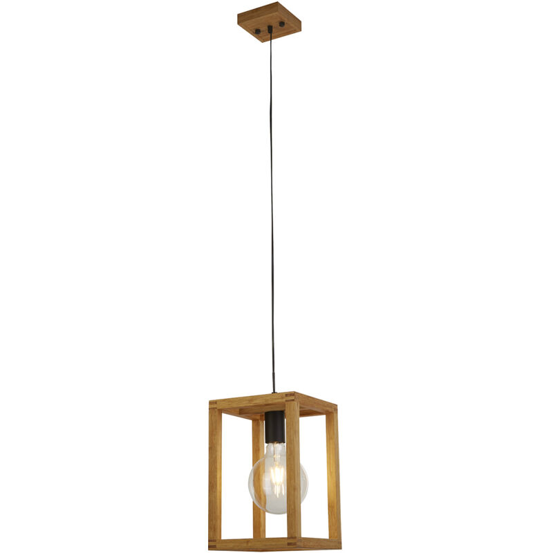 foto del prodotto sospensione industrial square legno marrone policarbonato nero 1 luce e27