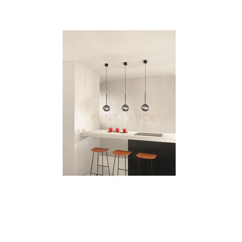 foto del prodotto sospensione jewel singola nero vetro fume attacco e14 d.17cm