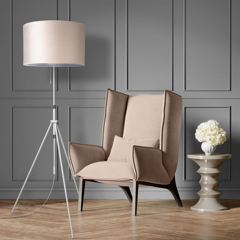 foto del prodotto sospensione lampada da terra treppiede salotto paralume velour monocolore e27 beige bianca 45.5 cm , lampada da terra bianca tipo 2 paco home