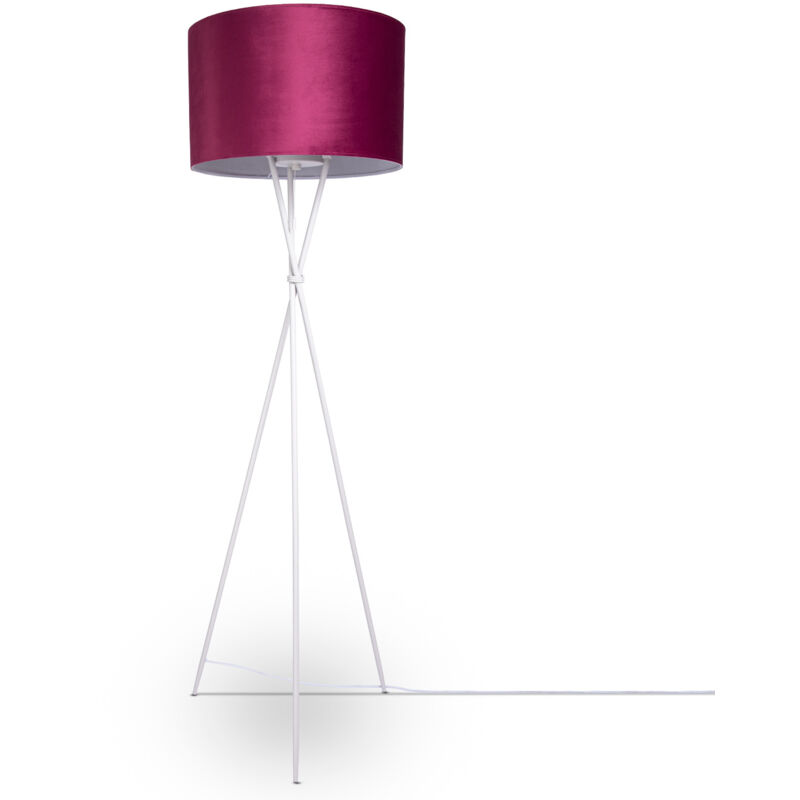 foto del prodotto sospensione lampada da terra treppiede salotto paralume velour monocolore e27 lampada da terra bianca, bacca bianco 45,5 cm paco home