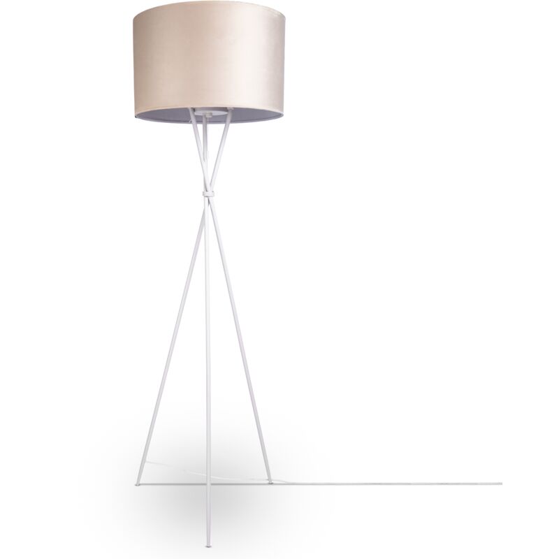 foto del prodotto sospensione lampada da terra treppiede salotto paralume velour monocolore e27 lampada da terra bianca, beige bianca 45.5 cm paco home