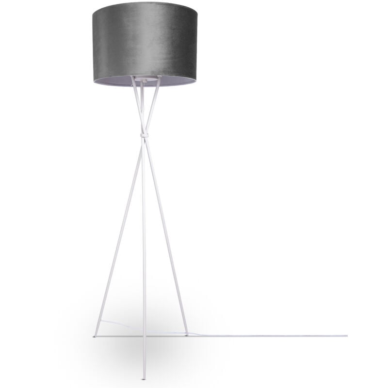 foto del prodotto sospensione lampada da terra treppiede salotto paralume velour monocolore e27 lampada da terra bianca, grigio bianca 45,5 cm paco home