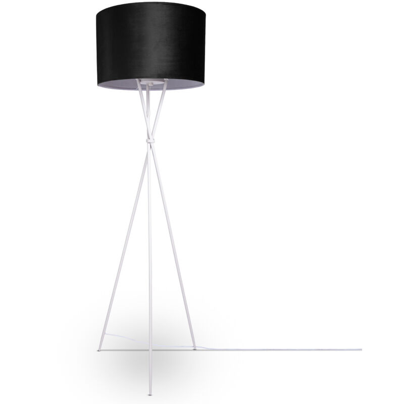 foto del prodotto sospensione lampada da terra treppiede salotto paralume velour monocolore e27 lampada da terra bianca, nero bianca 45.5 cm paco home