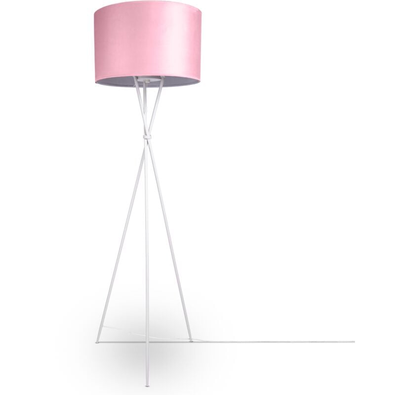 foto del prodotto sospensione lampada da terra treppiede salotto paralume velour monocolore e27 lampada da terra bianca, rosa bianca 45.5 cm paco home