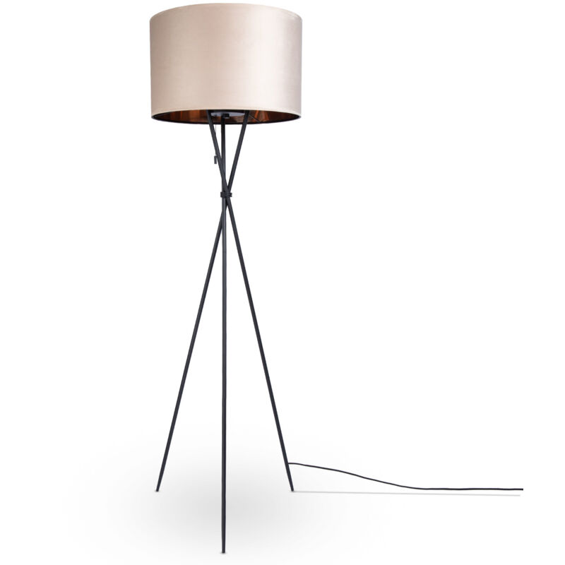 foto del prodotto sospensione lampada da terra treppiede salotto paralume velour monocolore e27 lampada da terra nero, beige rame 45.5 cm paco home