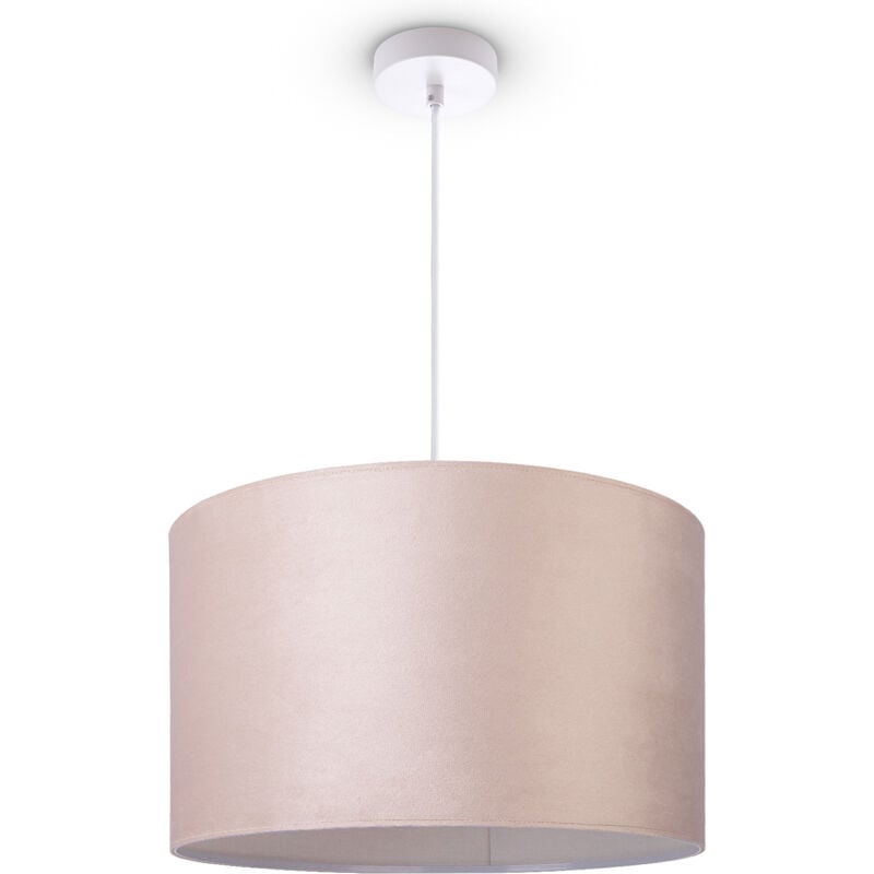 foto del prodotto sospensione lampada da terra treppiede salotto paralume velour monocolore e27 luce a sospensione bianca, beige bianca 45.5 cm paco home