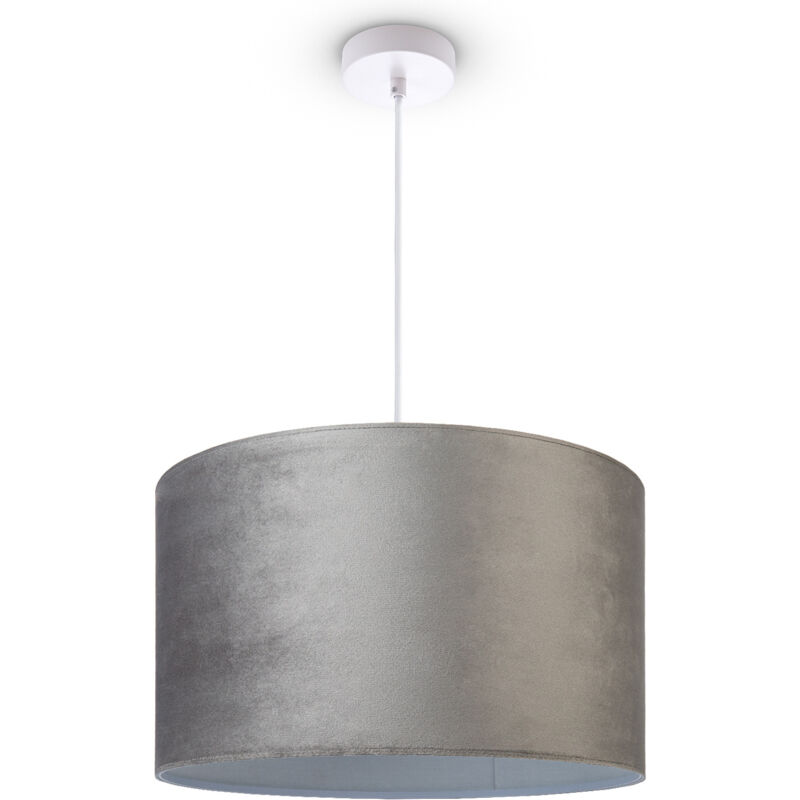 foto del prodotto sospensione lampada da terra treppiede salotto paralume velour monocolore e27 luce a sospensione bianca, grigio bianca 45,5 cm paco home