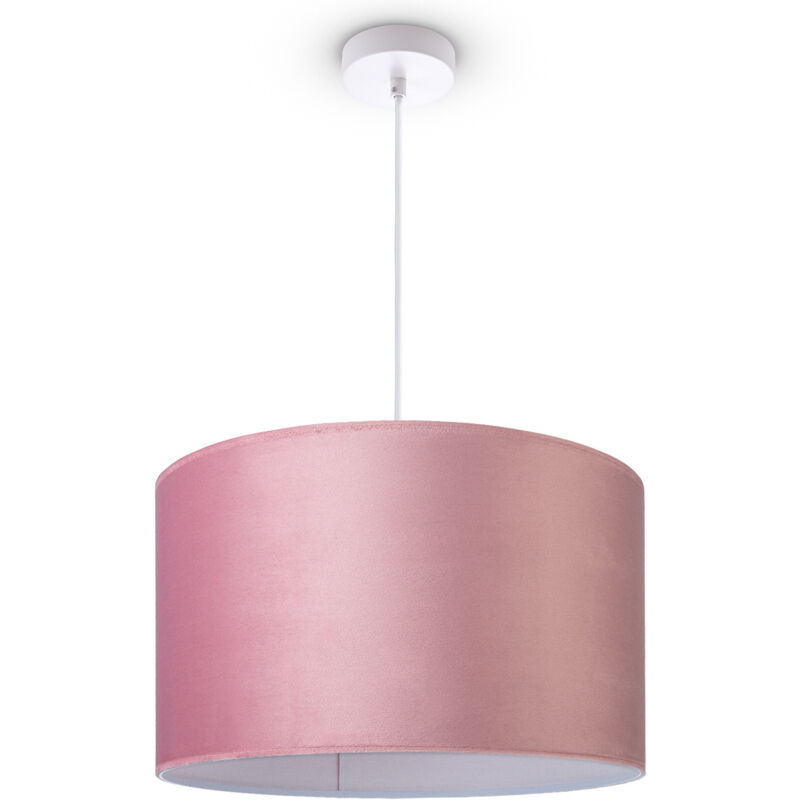 foto del prodotto sospensione lampada da terra treppiede salotto paralume velour monocolore e27 luce a sospensione bianca, rosa bianca 45.5 cm paco home