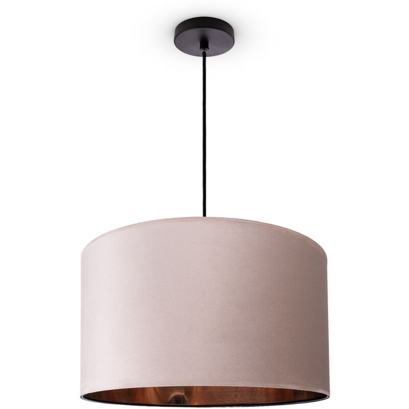 foto del prodotto sospensione lampada da terra treppiede salotto paralume velour monocolore e27 luce a sospensione nero, beige rame 45.5 cm paco home