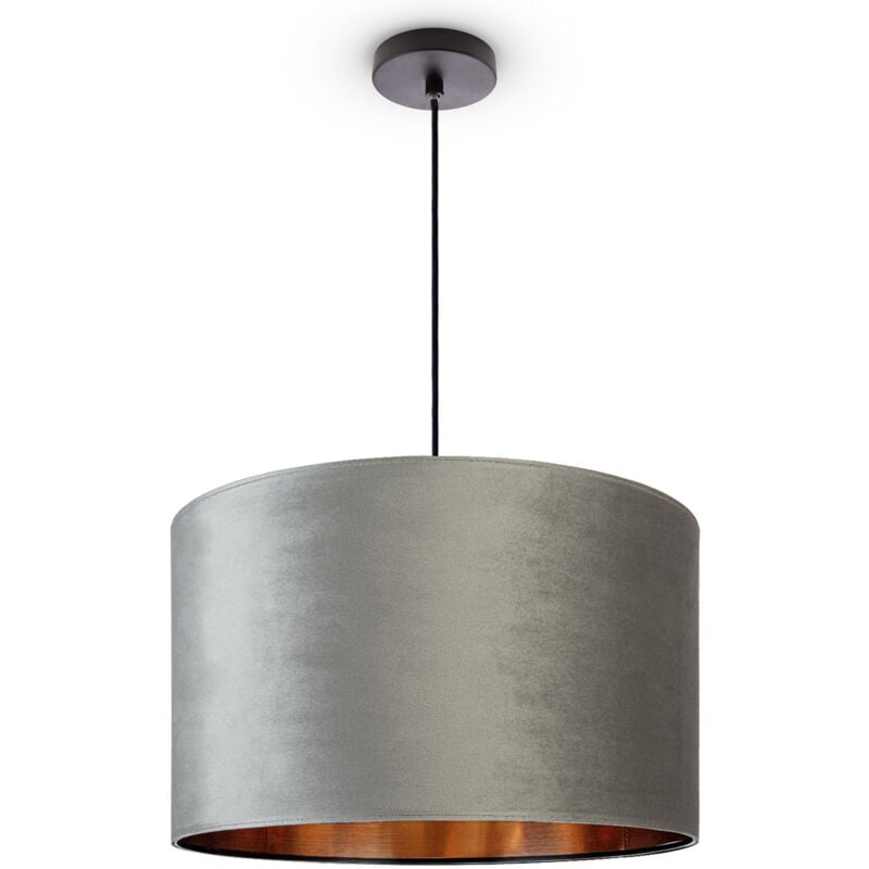 foto del prodotto sospensione lampada da terra treppiede salotto paralume velour monocolore e27 luce a sospensione nero, grigio rame 45,5 cm paco home