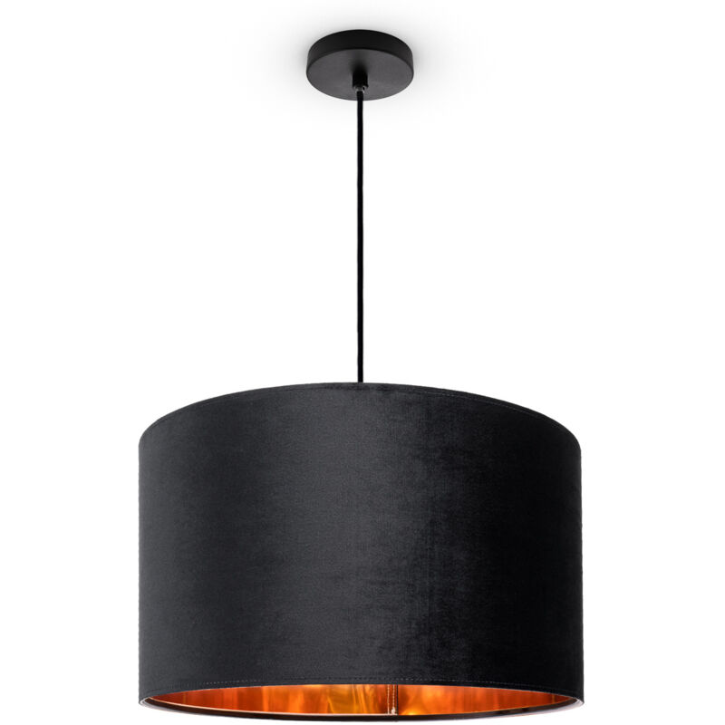 foto del prodotto sospensione lampada da terra treppiede salotto paralume velour monocolore e27 luce a sospensione nero, nero oro 45.5 cm paco home