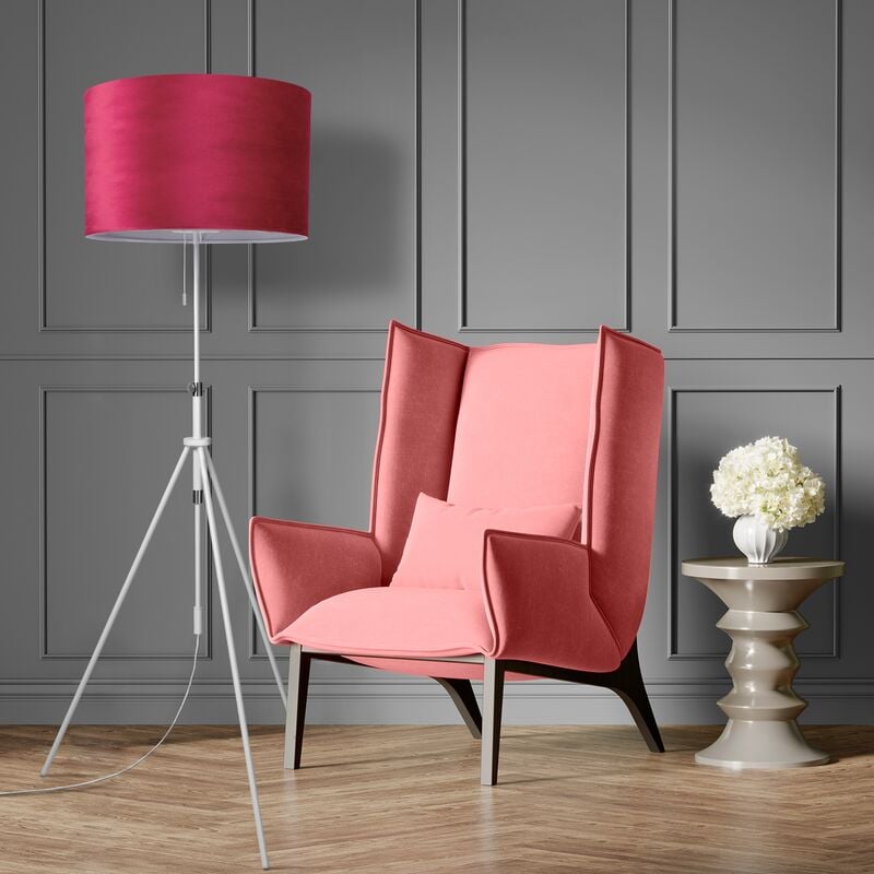 foto del prodotto sospensione lampada da terra treppiede salotto paralume velour monocolore e27 rosso bianca 45.5 cm , lampada da terra bianca tipo 2 paco home