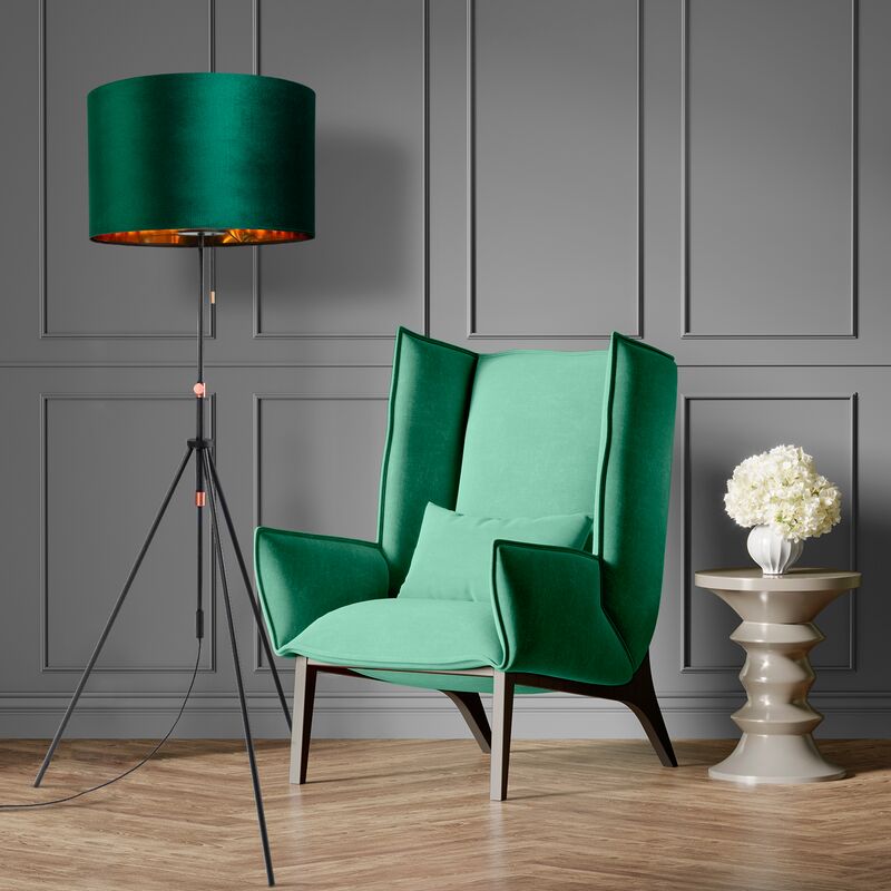 foto del prodotto sospensione lampada da terra treppiede salotto paralume velour monocolore e27 verde oro 45,5 cm , lampada da terra tipo 2 nero paco home