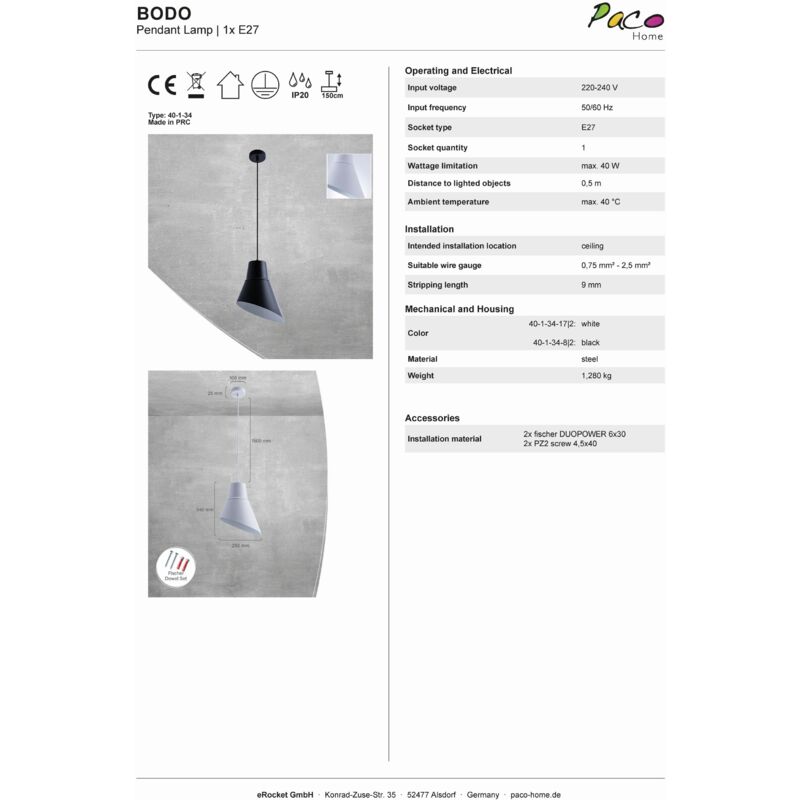 foto del prodotto sospensione lampada plafone sala da pranzo industriale cavo regolabile bianca, chiaro g95 800 lumen 7w paco home
